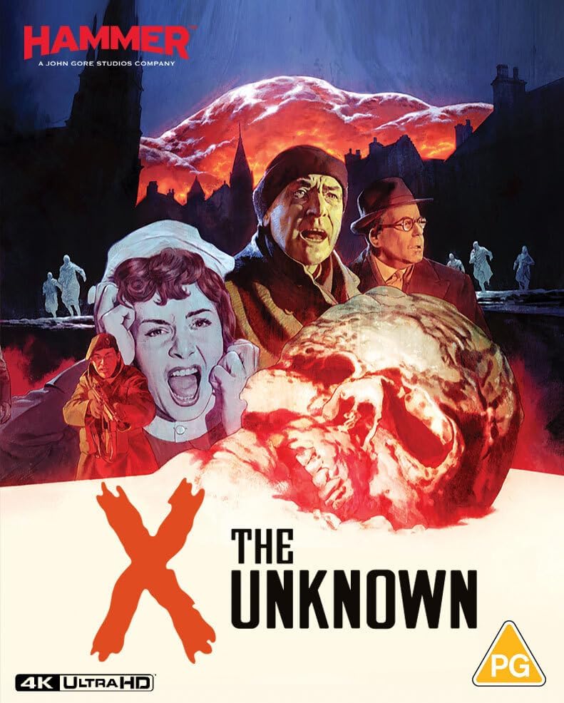 1956 horror film "X the Unknown" Blu-ray cover with shocked figures.