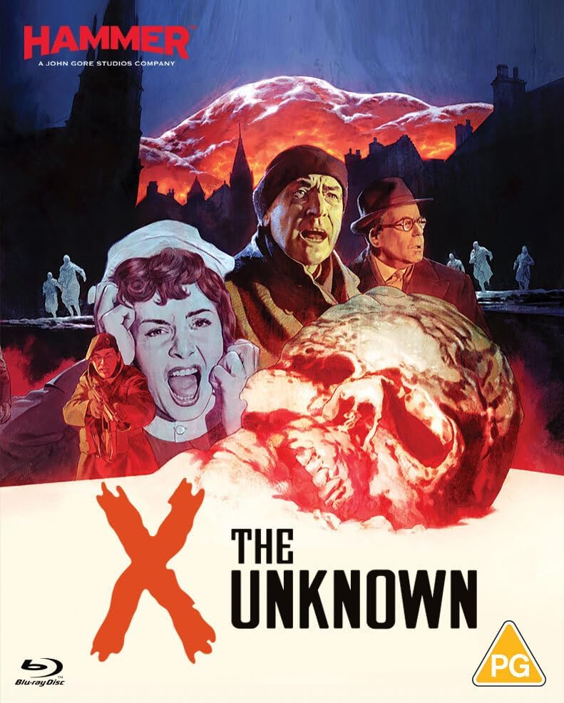 Blu-ray cover for "X the Unknown" featuring shocked people and a monster.