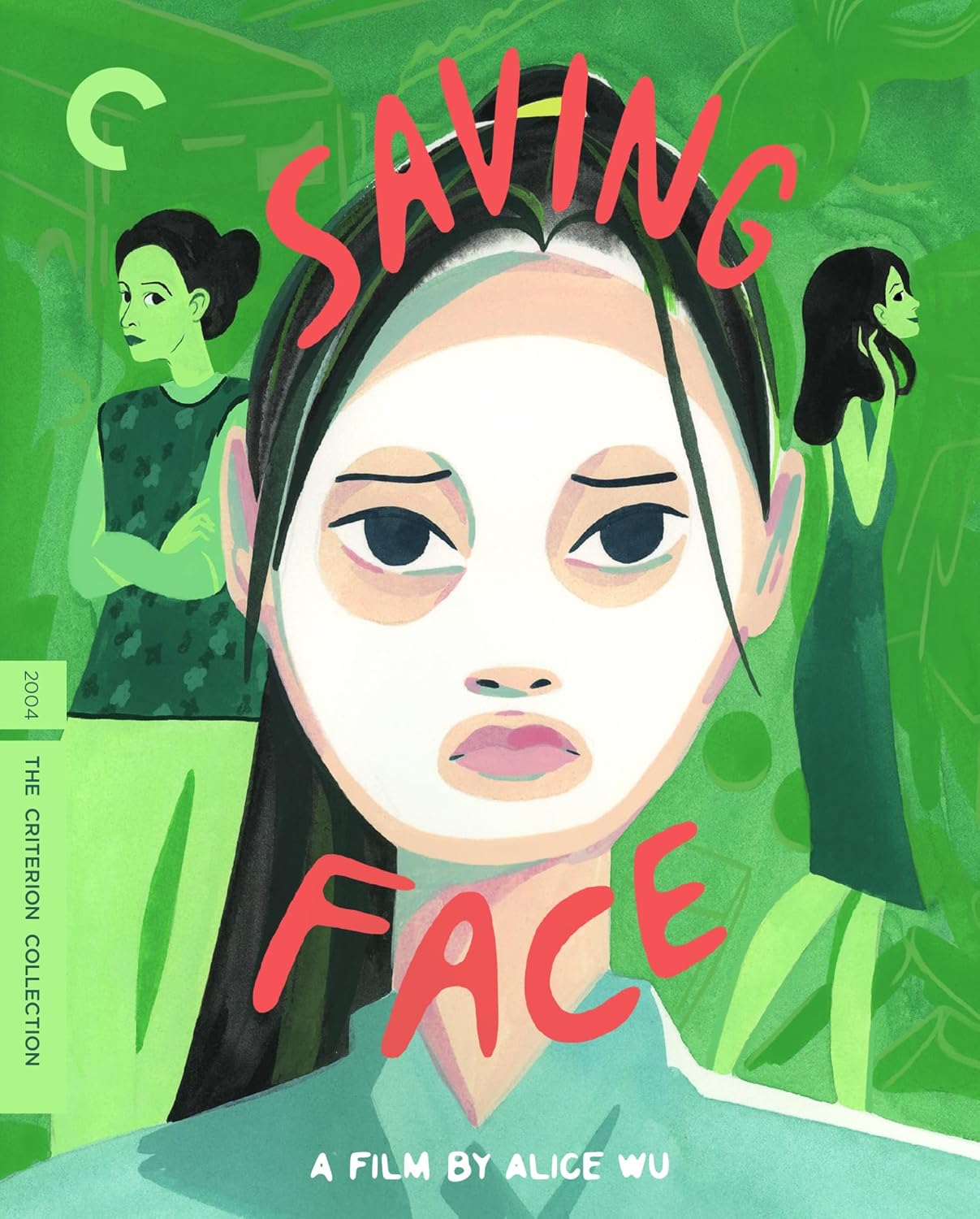 Illustrated Blu-ray cover for Saving Face featuring a woman wearing a white facial mask.