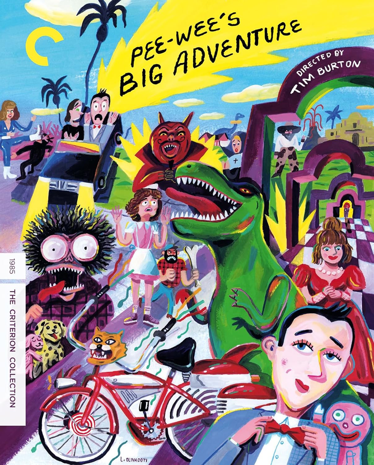 Pee-wee's Big Adventure" movie poster with colorful, whimsical illustrated characters.