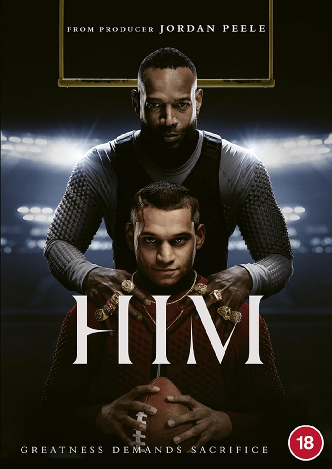 DVD cover for the film "HIM", featuring a basketball player and a shadowed figure.