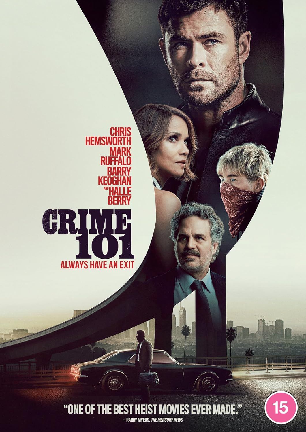 “Crime 101” DVD cover featuring Chris Hemsworth, Mark Ruffalo, and Halle Berry.