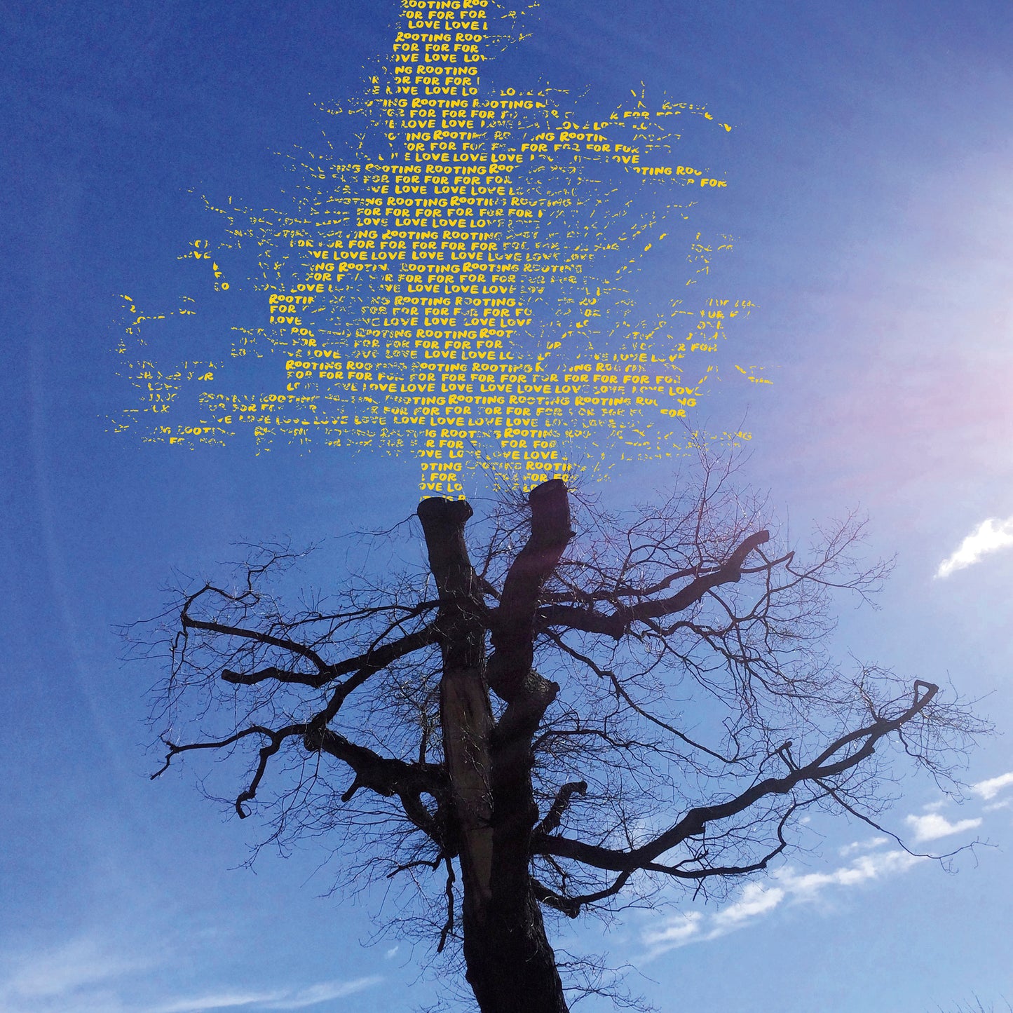 CD cover with a silhouetted woman under a tree formed by text.