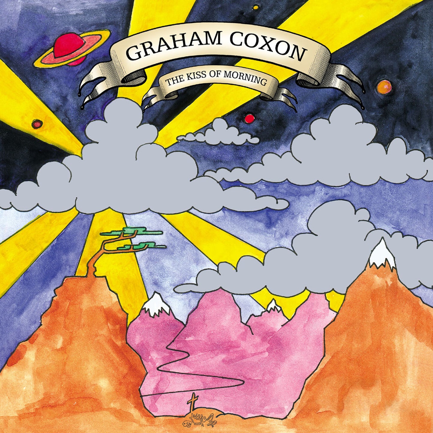 Album cover for Graham Coxon’s “The Kiss Of Morning” with painted landscape.