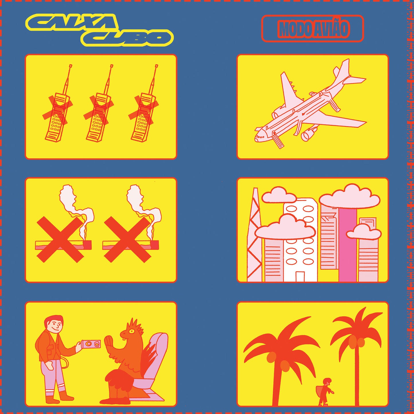 CD cover for “Caixa Cubo - Modo Aviao” with colorful illustrated scenes.