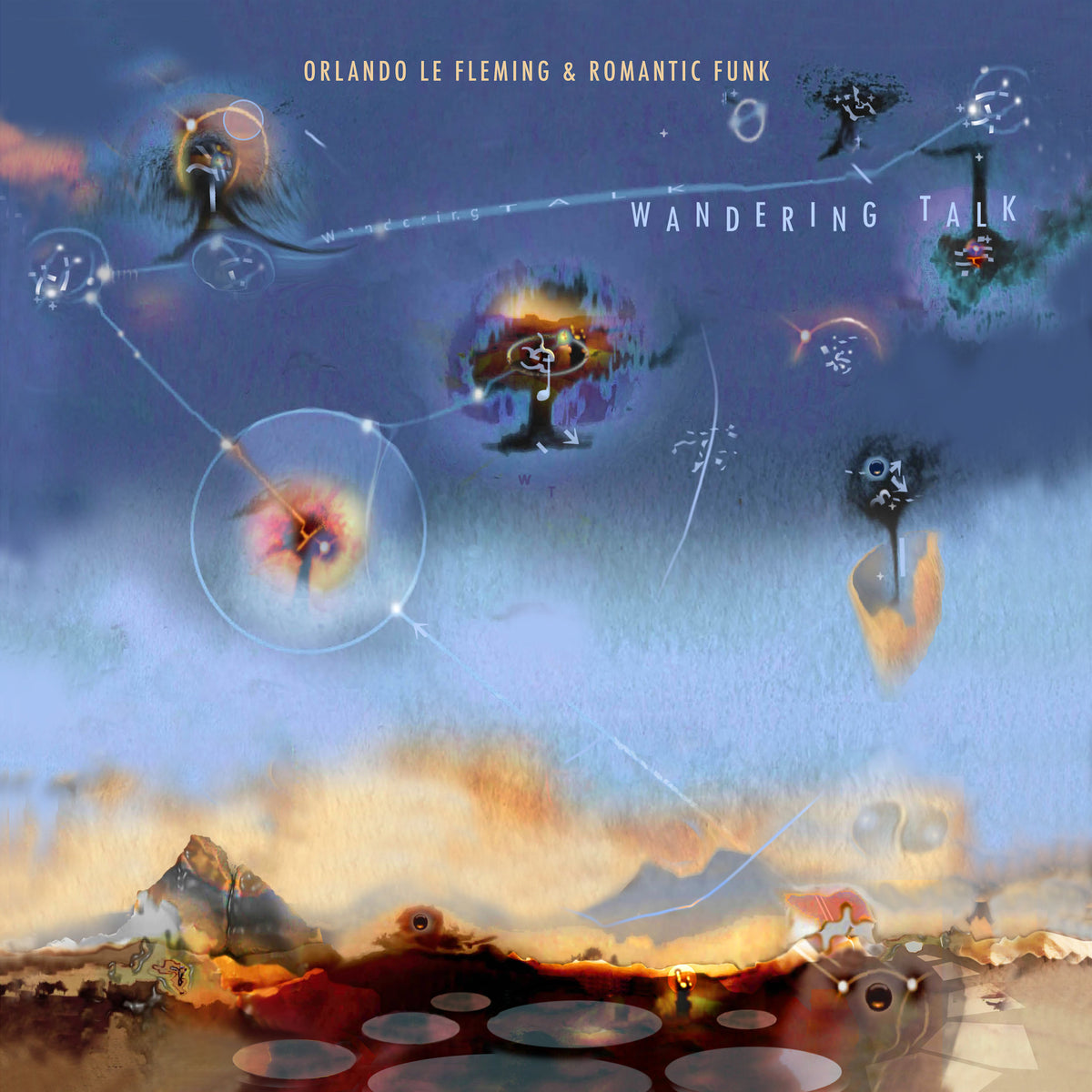 CD cover for "Wandering Talk" by Orlando Le Fleming, abstract landscape.