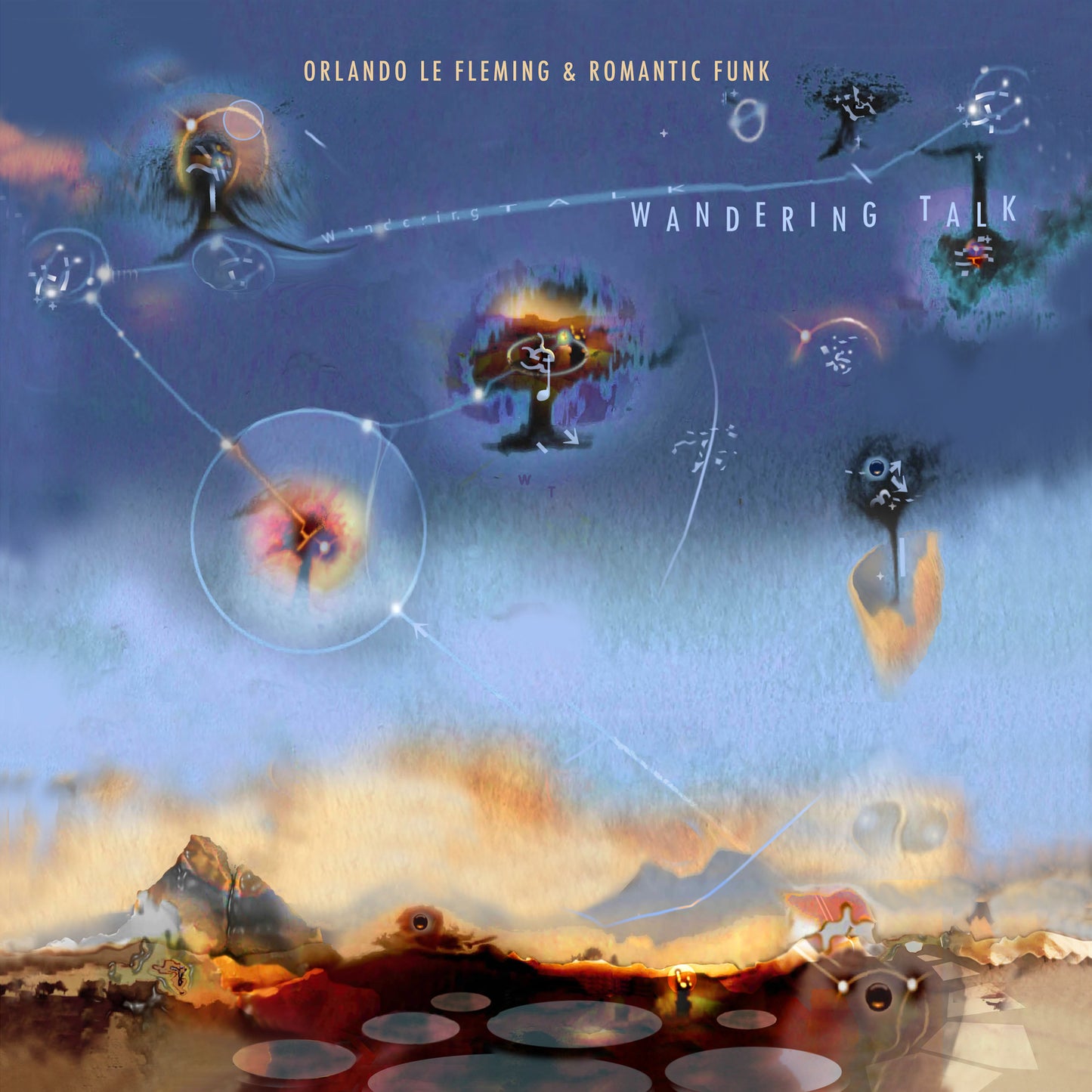 Album cover for "Wandering Talk" by Orlando Le Fleming, abstract art style.