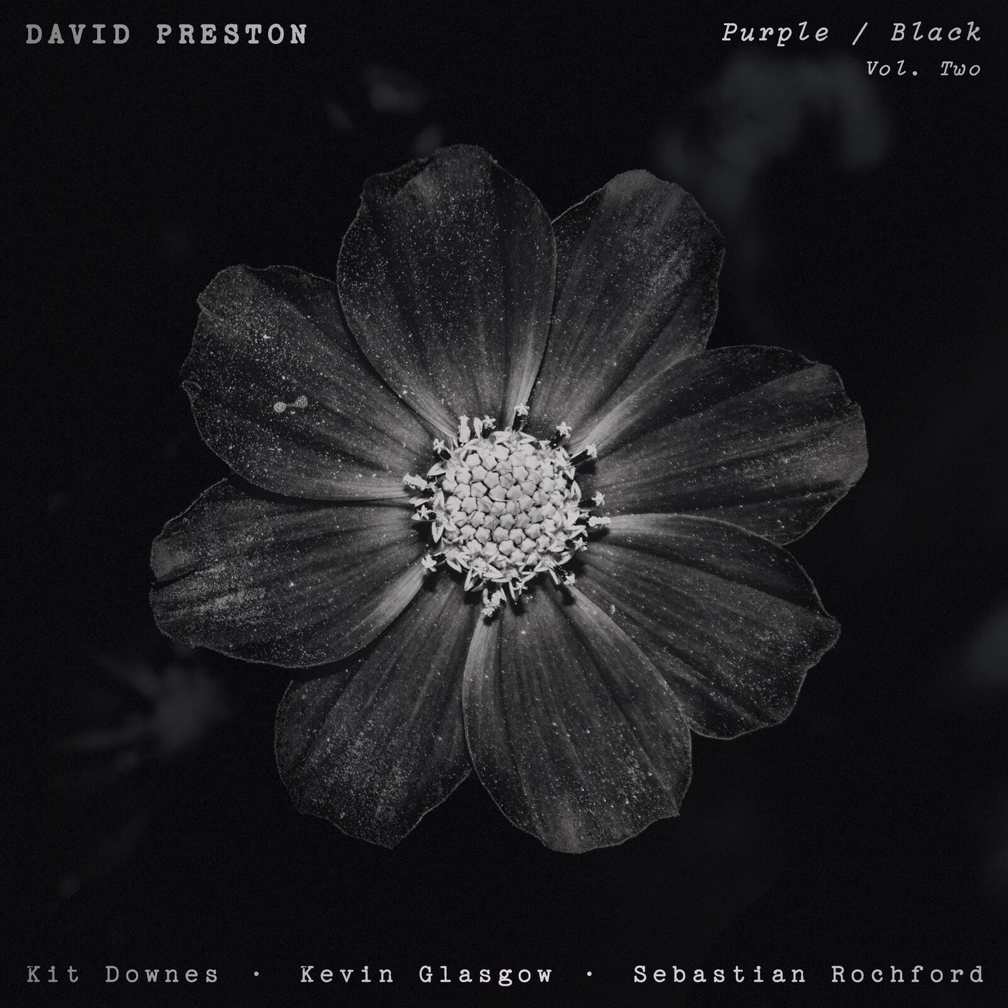 Black and white floral album cover for David Preston's "Purple/Black Vol. 2".
