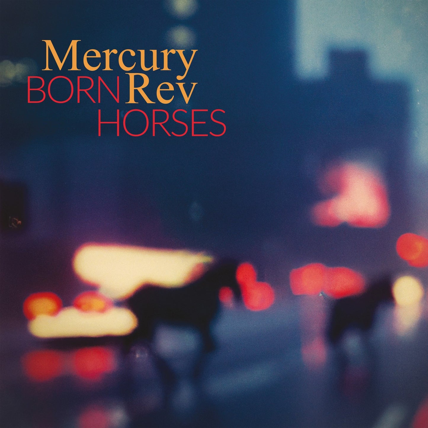 “Born Horses” vinyl record cover with blurred city lights background.