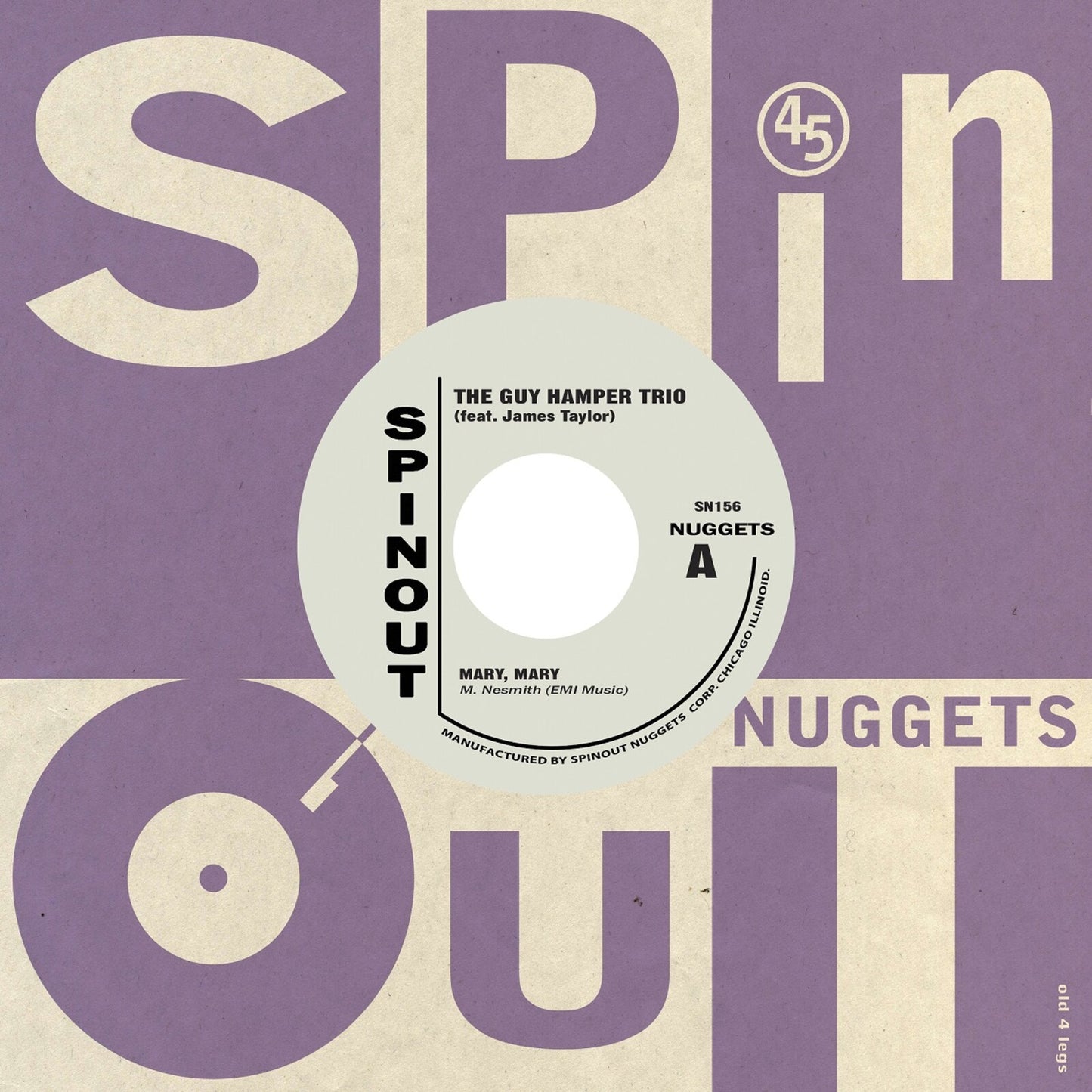 Vinyl record label for The Guy Hamper Trio featuring James Taylor on a purple background.