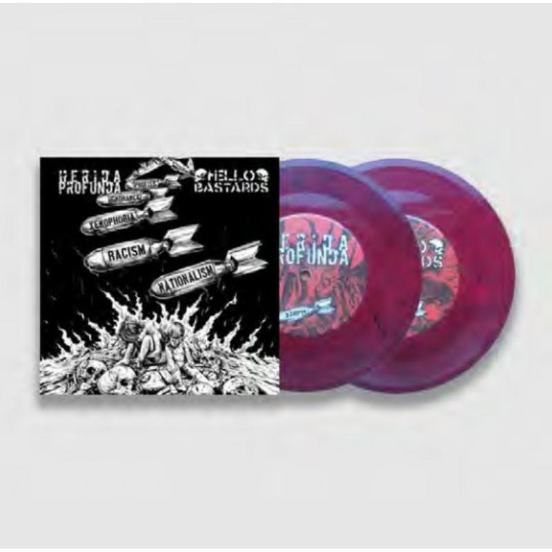 Vinyl record packaging with dark imagery and two red vinyl records.