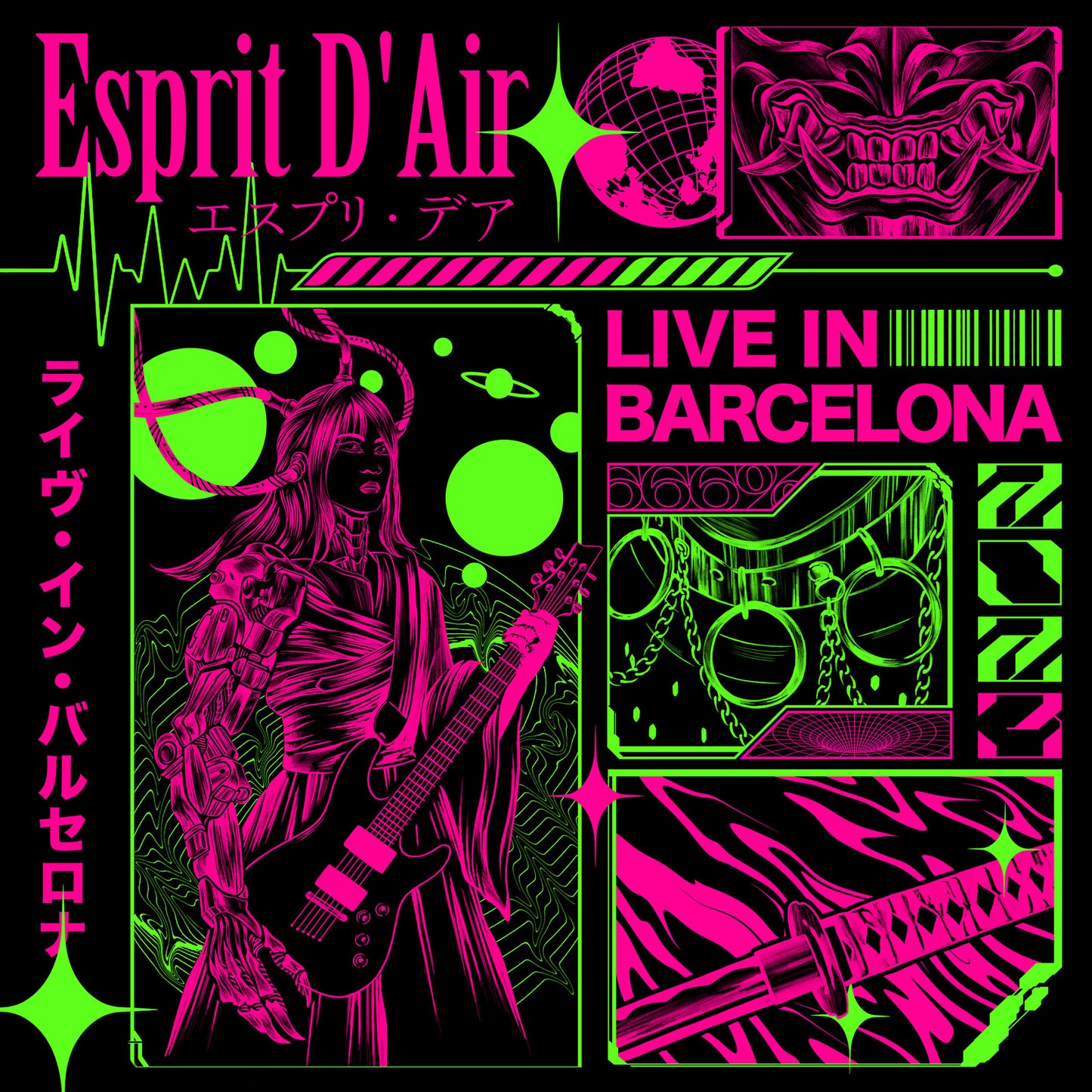 CD cover for Esprit D'Air's "Live In Barcelona" with neon graphics.
