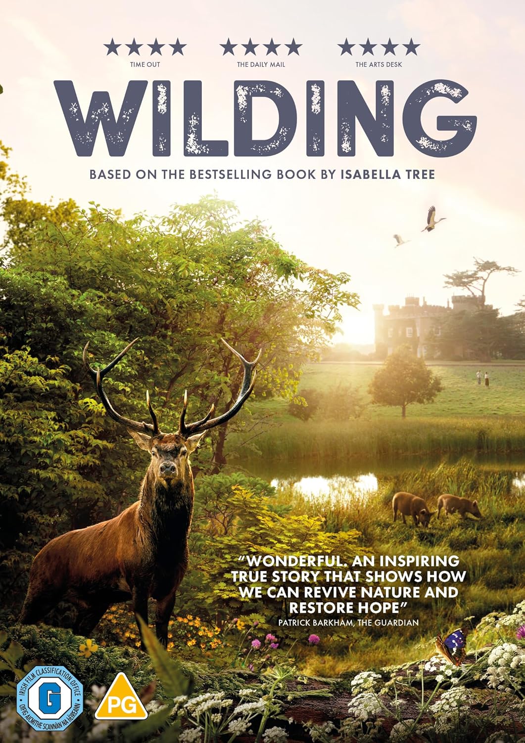 DVD cover for "Wilding" featuring a stag in a meadow landscape.