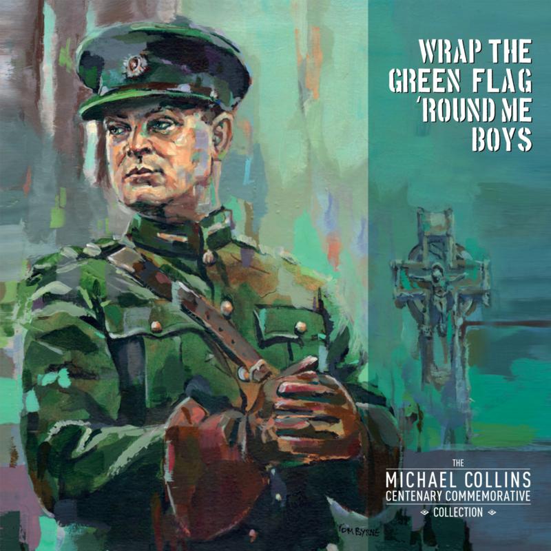 Painted portrait of a soldier with crosses in the background.