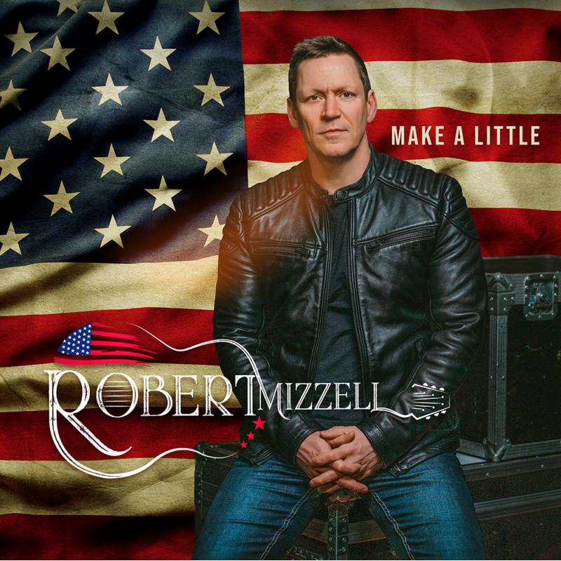 Robert Mizzell album cover with American flag backdrop and leather jacket.