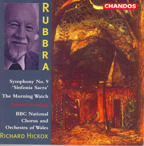 CD cover for Rubbra’s “Sinfonia Sacra” with portrait and abstract art.