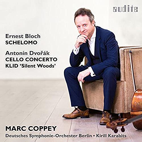 CD cover featuring cellist Marc Coppey in a suit, with cello nearby.