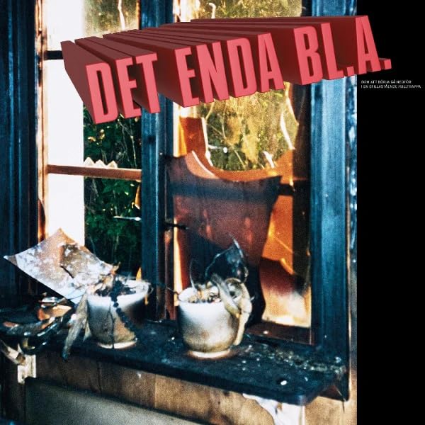 Record cover with a broken window frame and potted plants.