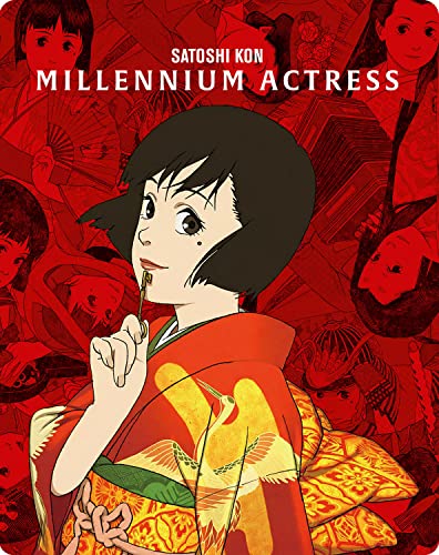 “Millennium Actress” Blu-ray cover featuring an animated woman in red kimono.