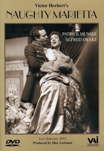 DVD cover for "Naughty Marietta" featuring Patrice Munsel and Alfred Drake.