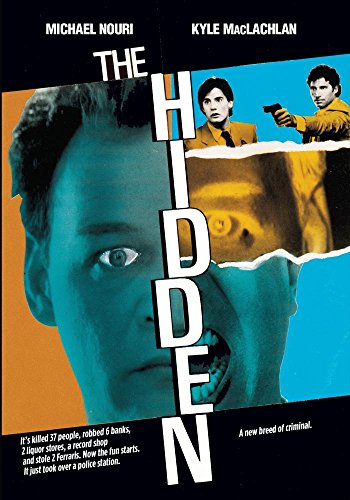 Movie poster for "The Hidden" featuring faces and a gun, blue and orange tones.