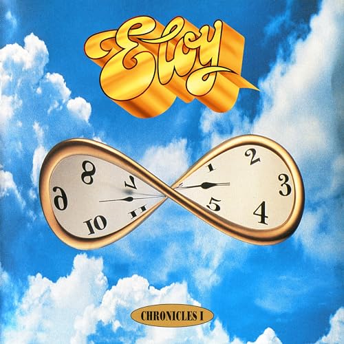 Album cover for “Eloy - Chronicles I” with clocks and clouds.