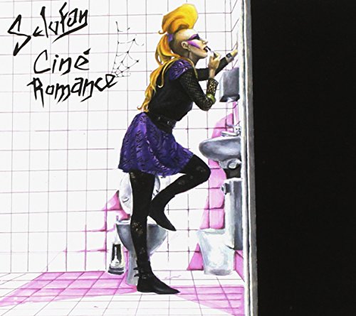 CD cover: painted woman applying makeup in a pink bathroom.