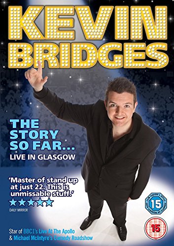 DVD cover featuring comedian Kevin Bridges in a suit, performing onstage.