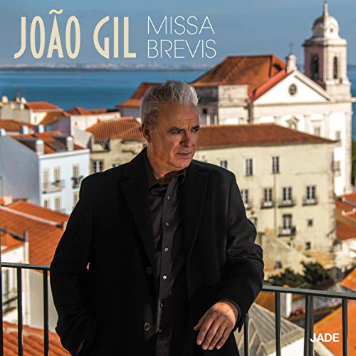 Joao Gil portrait with a church and townscape background, CD cover.