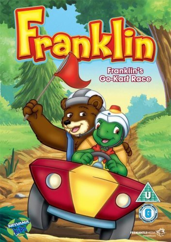 Franklin the bear and turtle driving a red go-kart.