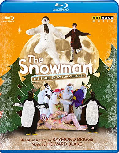 Blu-ray cover for "The Snowman" featuring a boy, snowman, and penguins.