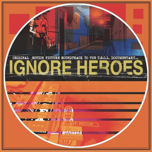 Vinyl record cover for "Ignore Heroes" soundtrack, featuring a man with a guitar.