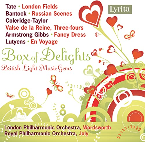 CD cover for “Box of Delights” featuring hearts, swirls, and musical notes.
