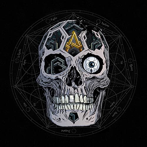 Atreyu album cover: detailed skull illustration within a geometric, circular design.