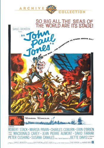 Movie poster for "John Paul Jones" featuring a naval battle scene.