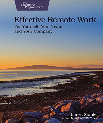 Book cover: "Effective Remote Work" with a coastal sunset background.