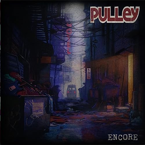 Pulley" album cover: a dark, illustrated cityscape with red accents.