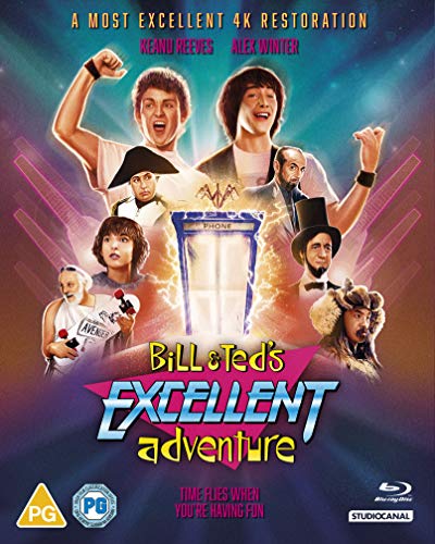 Bill & Ted's Excellent Adventure" Blu-ray cover with characters in historical settings.