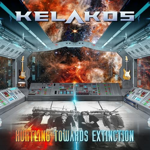 Album cover: spaceship interior view of nebula, band photo below.