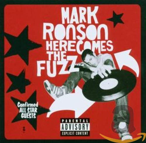 Mark Ronson album cover: red background, black stars, man with vinyl record.