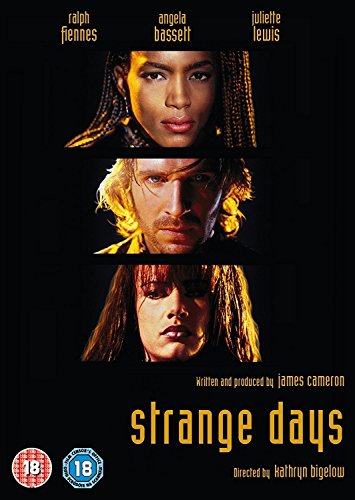 DVD cover for Strange Days featuring portraits of Angela Bassett, Ralph Fiennes, and Juliette Lewis.