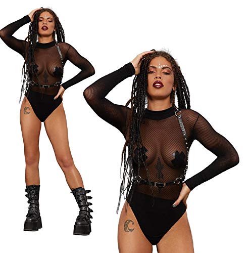 Smiffys Fever Long Sleeve V Striped Bodysuit, Black