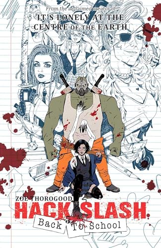 Comic book cover featuring diverse characters with weapons, blood splatters, and text.