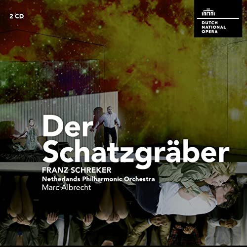 CD cover for Schreker’s “Der Schatzgraber” opera, featuring performers and abstract art.
