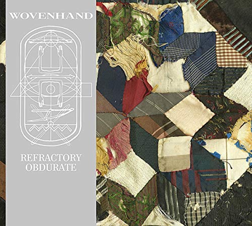 Wovenhand CD cover: patchwork quilt texture with geometric line drawing.
