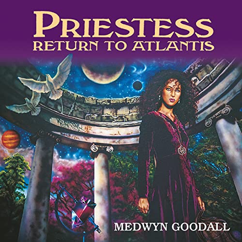 CD cover: woman in purple dress before ancient ruins and doves.