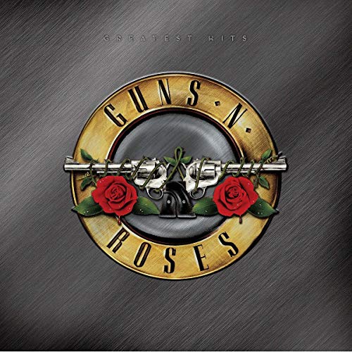 Guns N' Roses album cover with guns, roses, and band name in a circle.