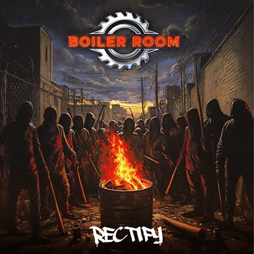 CD cover for "Boiler Room - Rectify" depicting a fiery, dystopian scene.