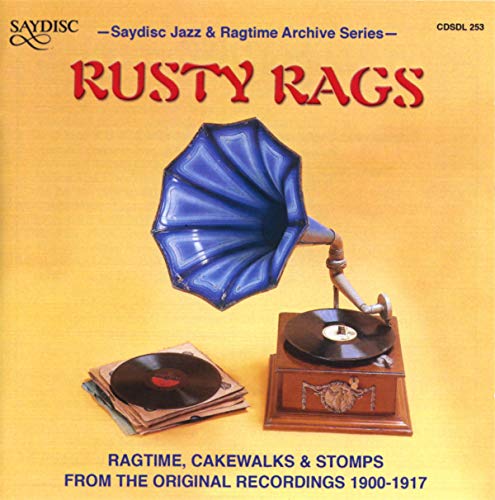 CD cover for “Rusty Rags” featuring a vintage gramophone and records.