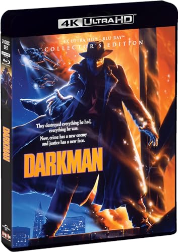 Darkman Blu-ray cover featuring a shadowy figure and city skyline.